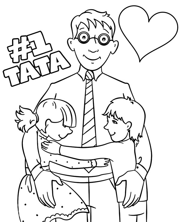 Online coloring book: Coloring book children hug dad
